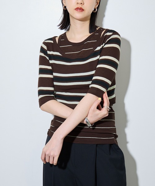アダムエロペpheemyボーダートップス ADAM ET ROPE'（アダムエロペ） tシャツ ボーダーレイヤードSET TEE