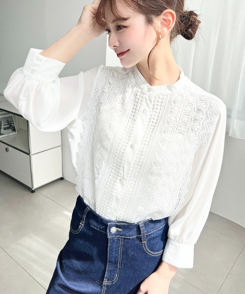 ◆幻◆ 希少新品 定価4.3万円　ADORE ベルベットプリーツレースブラウス ボリューム袖総レースブラウス - ベルーナ【公式】