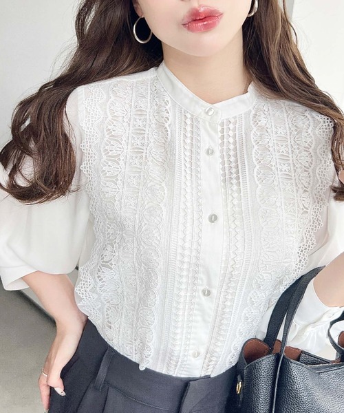 misato【美品】タカダンス・レース 長袖シャツ ・プリーツフロント moment+ ブラウス シャツ 夏 「累計販売枚数4万枚突破！」シフォン