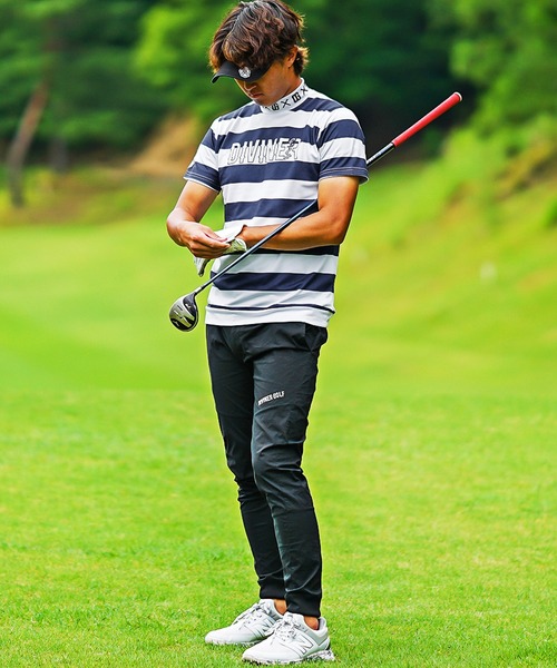   GOLF モックネック 半袖 ボーダー DIVINER GOLF tシャツ 「DIVINER GOLF」ボーダー半袖モック