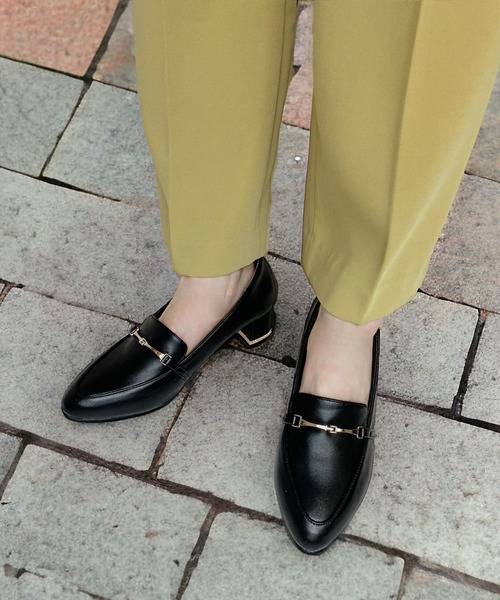 ローファー シューズ 光沢 ミッドヒール 5colors 32/40 ローファー 5cm レディース 光沢感 ストラップ 合皮 厚底 ミドル