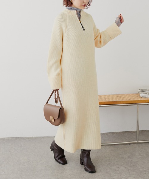 natural couture ワンピース ZIP付き畦ニットワンピース : ZOZOTOWN