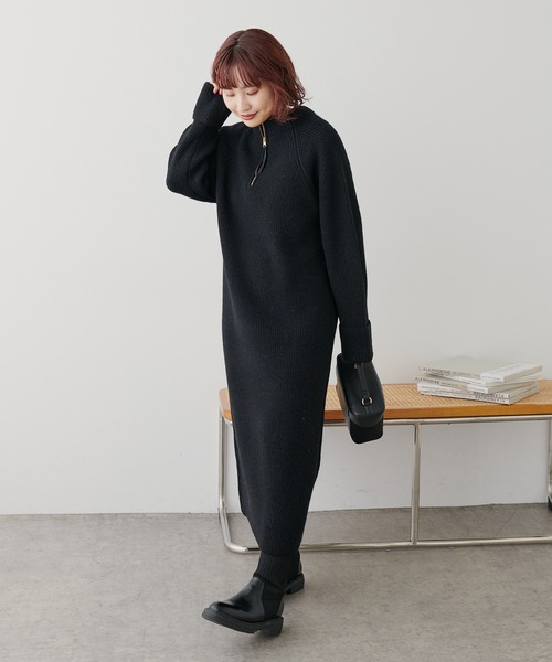 natural couture ワンピース ZIP付き畦ニットワンピース : ZOZOTOWN