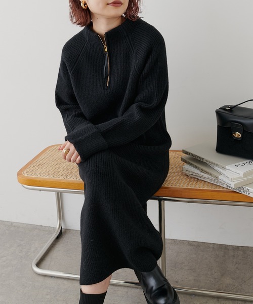 natural couture ワンピース ZIP付き畦ニットワンピース : ZOZOTOWN
