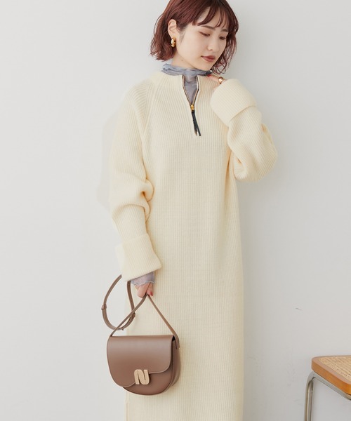 natural couture ワンピース ZIP付き畦ニットワンピース : ZOZOTOWN
