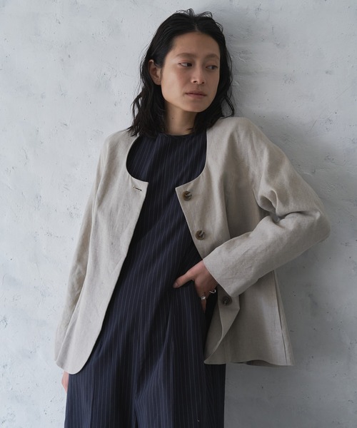 【リネン57%】【36】COUTURE D'ADAM ノーカラージャケット IENA（イエナ）の「【COUTURE D`ADAM】イタリアンツイード