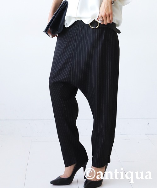 アンティカ antiqua ストライプ柄ゆったりサルエルパンツ 新品 antiqua パンツ ストライプ柄サルエルパンツ レディース