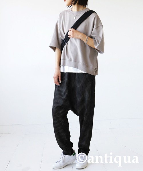 antiqua ストライプ柄 サルエルパンツ パンツ レディース 送料