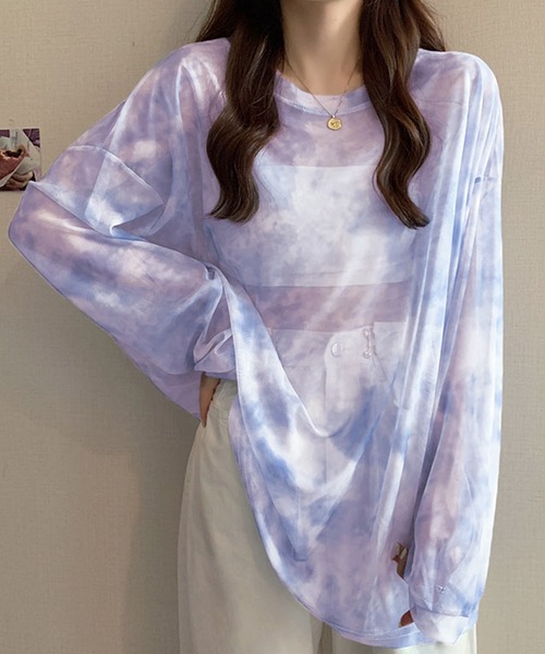 DAY CLOSET ブラウス シャツ レディース 長袖タイダイ柄シアー