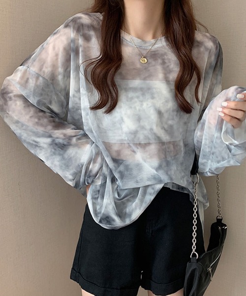 DAY CLOSET ブラウス シャツ レディース 長袖タイダイ柄シアー