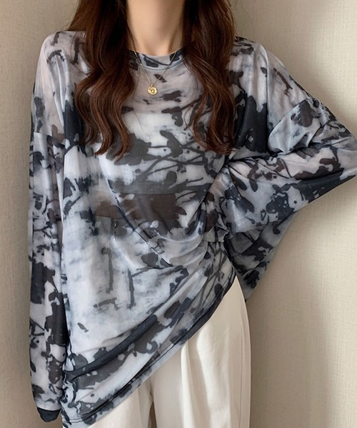 DAY CLOSET ブラウス シャツ レディース 長袖タイダイ柄シアー