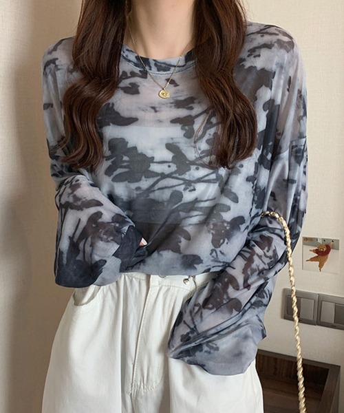 タイダイ ショルダータック トップス レディース セール】ショルダータックサイドスリットトップス（Tシャツ