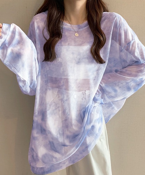 DAY CLOSET ブラウス シャツ レディース 長袖タイダイ柄シアー
