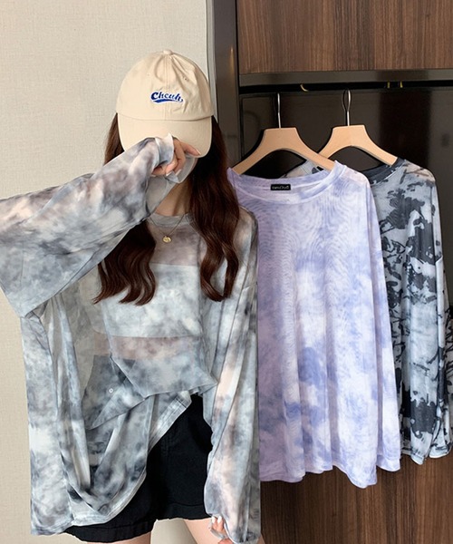 DAY CLOSET ブラウス シャツ レディース 長袖タイダイ柄シアートップス