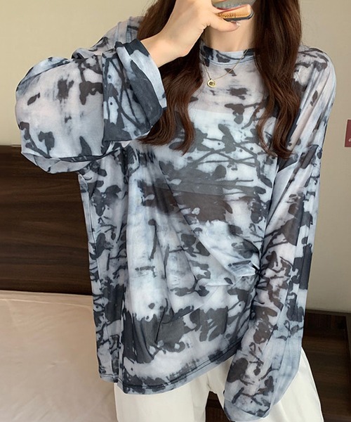 シャツ レディース トップス 長袖 シアーシャツ シアートップス タイダイ柄 襟付き シャツブラウス レギュラーカラー 大きいサイズ 春夏 秋 羽織り シャツ レディース トップス 長袖 シアーシャツ シアートップス