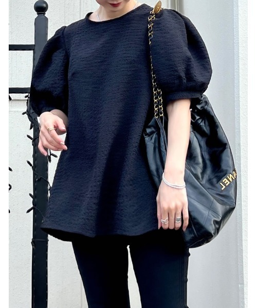 Re:EDIT ブラウス シャツ サッカーパフスリーブフレアトップス