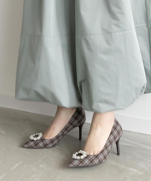 美品 RANDA 2WAY ビジューｘレースミュールパンプス ランダ RANDA パール×ビジューミュールパンプス （BEIGE