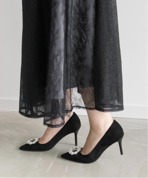 美品 RANDA 2WAY ビジューｘレースミュールパンプス ランダ RANDA ☆ ビジューバックルセパレートパンプス （BLACK