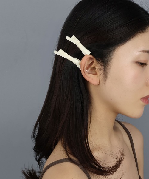 CEMO NEMO（セモネモ） ヘアクリップ サテン 細リボンピン 2セット