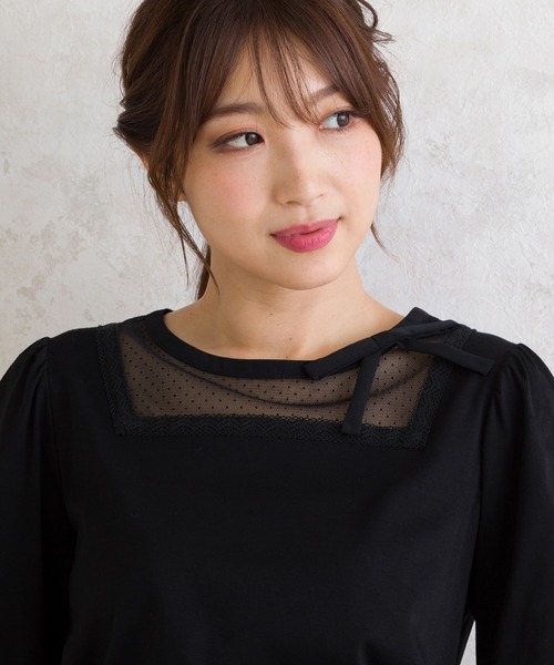 tシャツ ドットチュール切替カットソー レディース