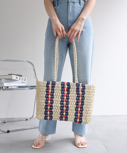美品　キナリノ　麻 編み込みデザイン かごバッグ 24ss05as003_01.jpg