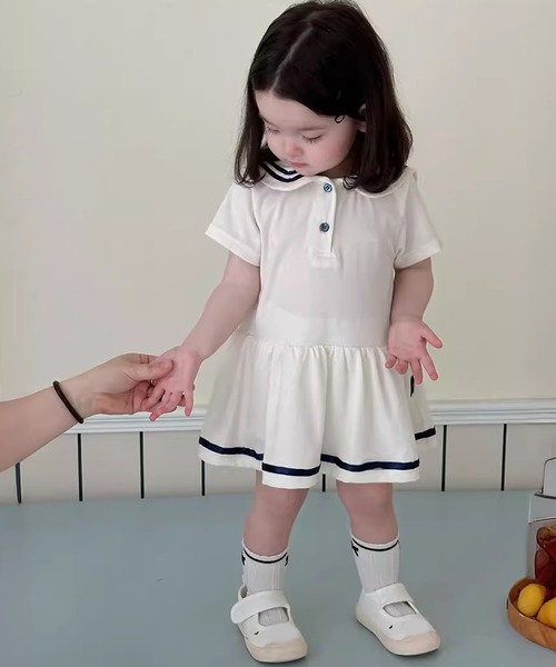 Leja ベビー 「LEJA BABY」ボタンセーラー半袖フリルワンピース