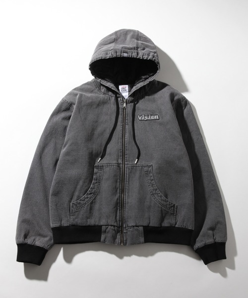 VISION STREET WEAR ビジョンストリートウエア ナイロンカレッジロゴスタジャン ヴァンスエクスチェンジ VENCE EXCHANGE マルイウェブチャネル デニムジャケット gジャン VISION STREET WEAR ヴィジョンストリートウェア フードデニムジャケット メンズ レディース