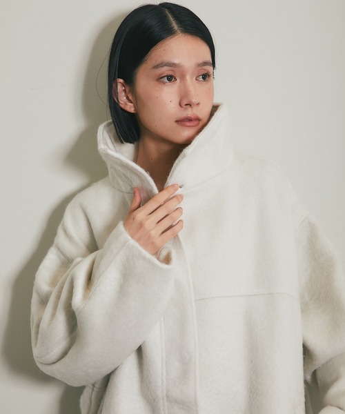 ステンカラーコート コート シャギースタンドカラーコート レディース