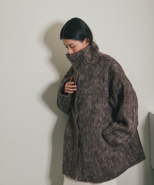 yori⭐︎ヨリ⭐︎ステンカラーシャギーコート【2024AW】36 ステンカラーコート コート シャギースタンドカラーコート レディース