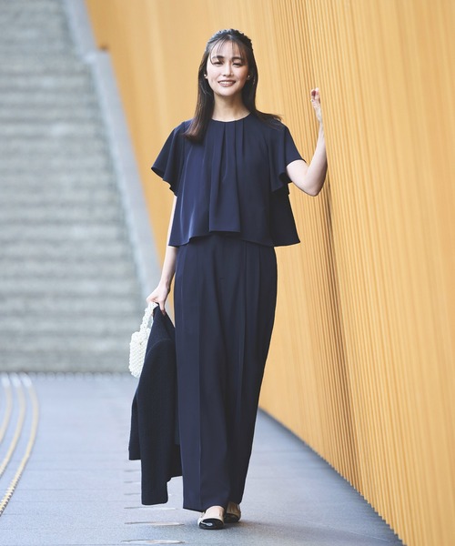 ルイルエ ブティック　セットアップ　パンツ　ゴム　ストレッチ　洗える　ネイビー RUIRUE BOUTIQUE セットアップ 洗える ストレッチ ｜ ゆる洒落