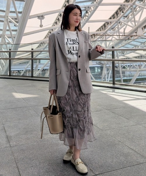 ミラオーウェン Mila Owen シアーモチーフファブリックストレートスカート Mila Owen（ミラオーウェン）の「シアーモチーフファブリック