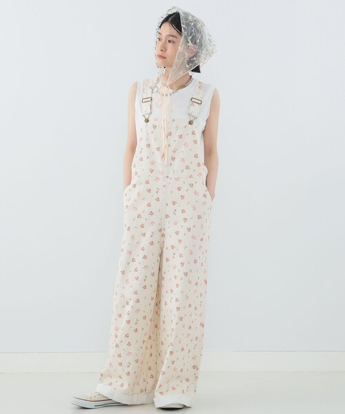 サロペット・オーバーオール・オールインワン Floral Pattern Acetate Rayon Jacquard CAROLINA GLASER サロペット オーバーオール フラワーリボン柄