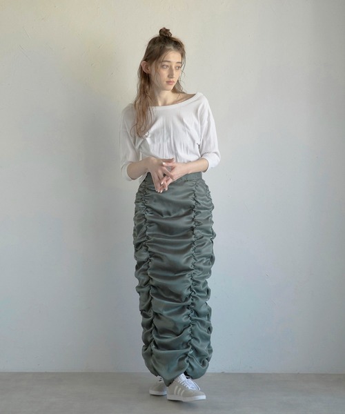 スカート 「MINERTE」foil organza gathered nylon skirt / 箔オーガンジーギャザーナイロンスカート | MINERTE | 21