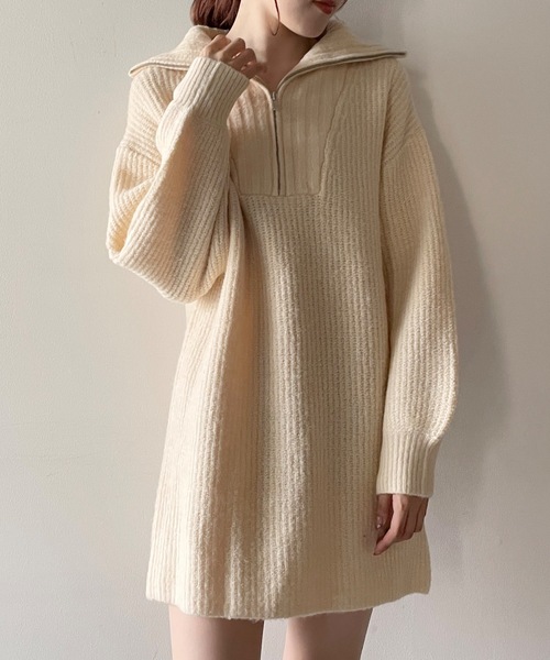 「one way」 ニットワンピース FREE グレー レディース_画像2