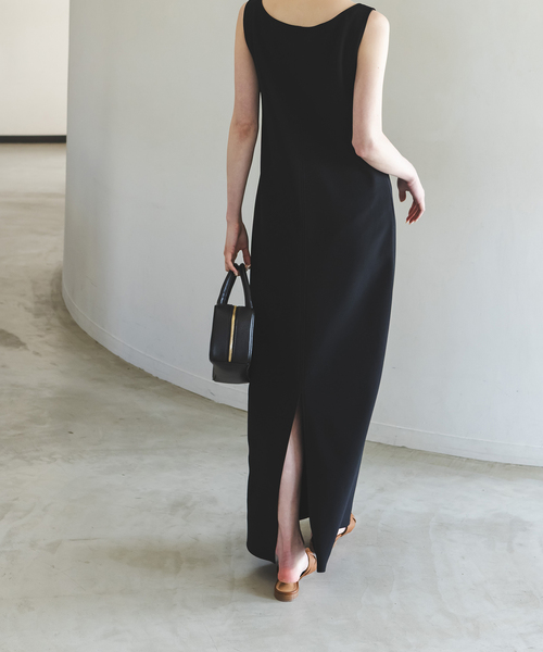 NOBLE ニットライクジョーゼット2wayワンピース　ブラック NOBLE（ノーブル） ワンピース 「洗える」ニットライクジョーゼット