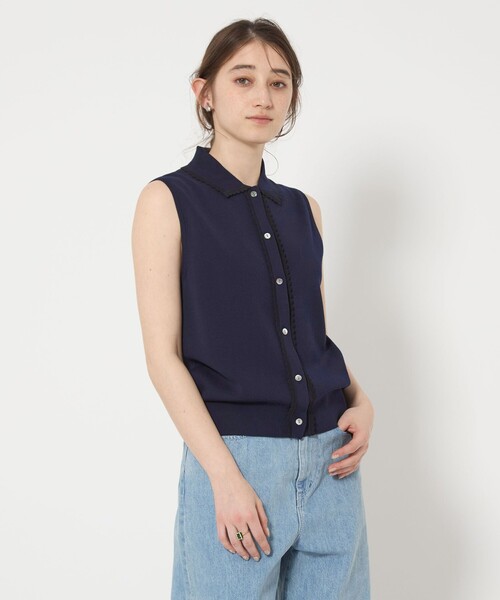 UNITED ARROWS レースニットトップス フリーサイズ ネイビー UNITED ARROWS ベスト ジレ スカラップ レース ニットベスト