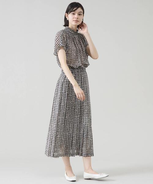 Tiara スカート サマークラシック千鳥プリントプリーツスカート