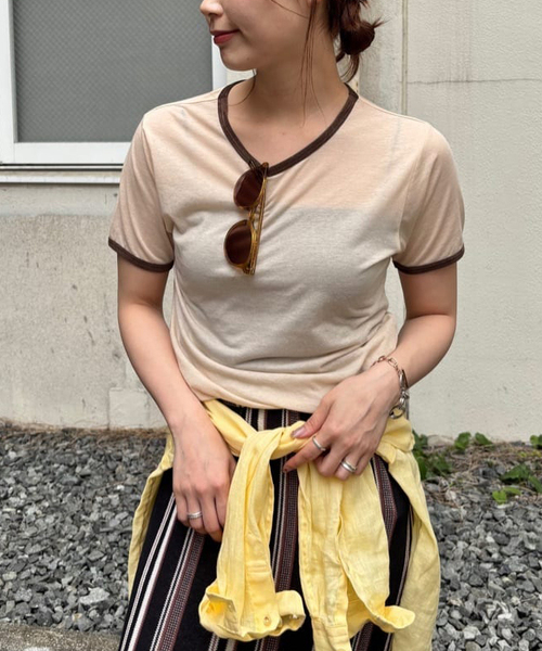 tシャツ ベロアパイピング シアーT レディース