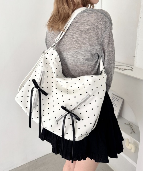 Loueme ショルダーバッグ バッグ ドット柄2WAYリボンショルダーバッグ