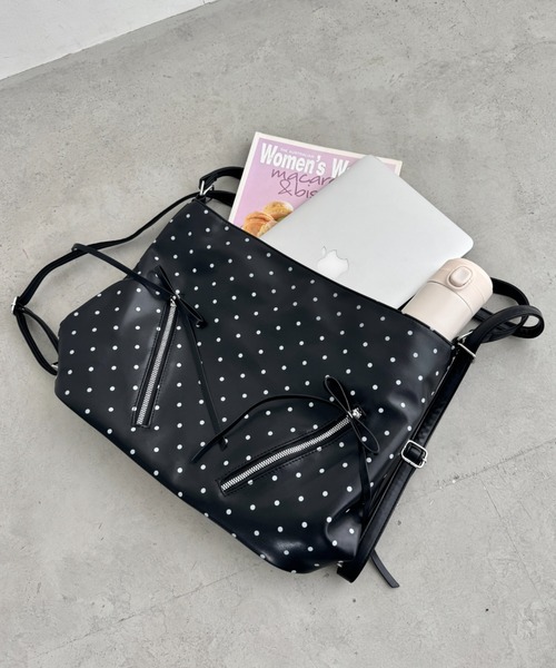 Loueme ショルダーバッグ バッグ ドット柄2WAYリボンショルダーバッグ