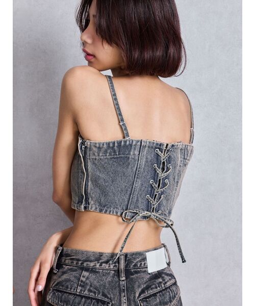 キャミソール BACKレースUP Corsetデニムビスチェ