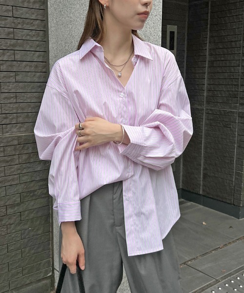 ブラウス シャツ シアーストライプオーバーシャツ レディース Trish ブラウス シャツ シアーストライプシャツ レディース