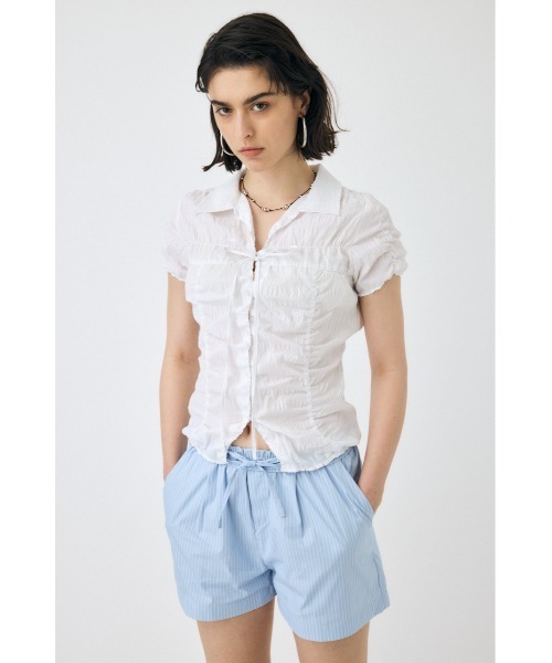 ブラウス シャツ 「セットアップ対応」SHIRRING RIBBON シャツ レディース