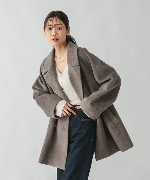 GLOBAL WORK 軽やかストレッチ2wayコートブラウンミニヘリンサイズM セール】軽やかストレッチ2WAYコート/884069（その他アウター