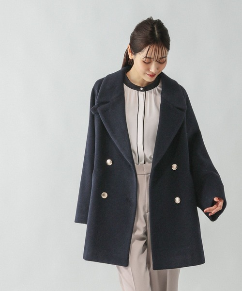 GLOBAL WORK 軽やかストレッチ衿2wayコート ブラック GLOBAL WORK コート チェスターコート 軽やかストレッチ襟2WAY
