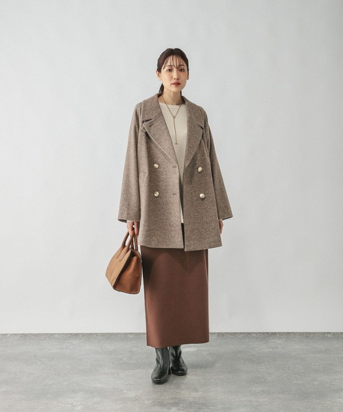 GLOBAL WORK 軽やかストレッチ衿2WAYコート/ブラウン(M) GLOBAL WORK コート チェスターコート 軽やかストレッチ襟2WAY