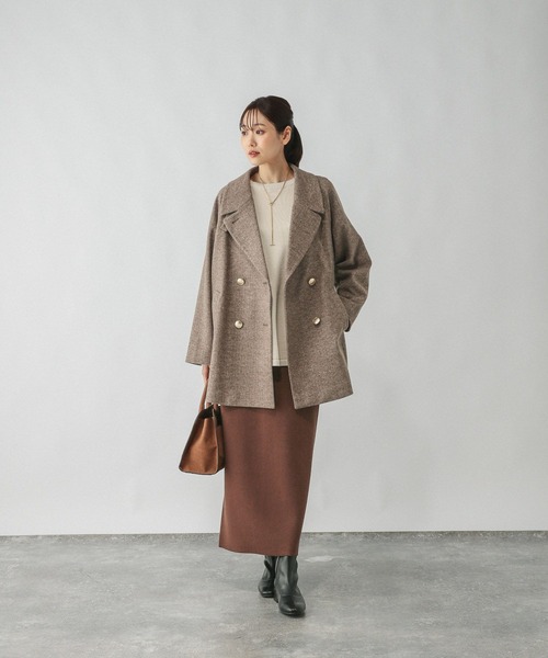 GLOBAL WORK グレー チェスターコート M 軽やかストレッチ GLOBAL WORK コート チェスターコート 軽やかストレッチ襟2WAY