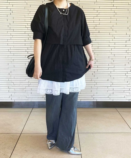 「GeeRA」 半袖チュニック LARGE ブラック系その他 レディース