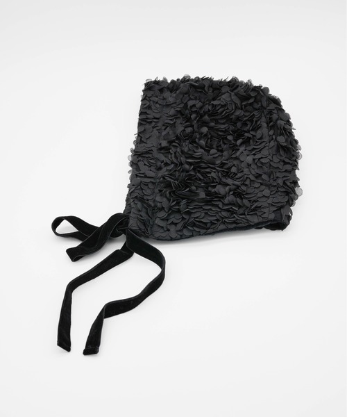 Carmelo 帽子 ハット Flower motif fake fur hood / フラワーモチーフ