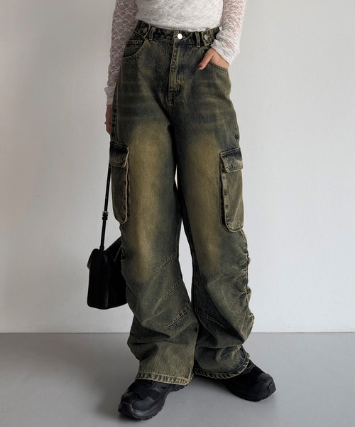 「callautia」 加工デニムパンツ SMALL ブルー レディース